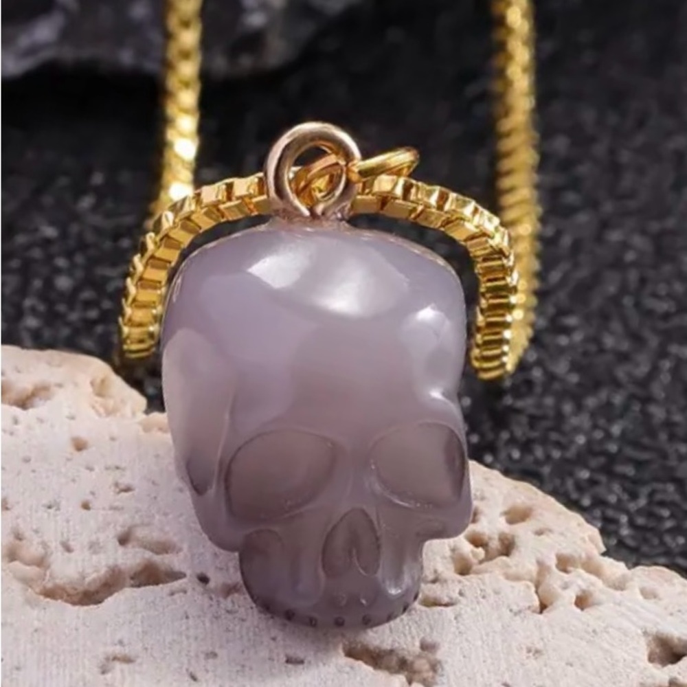 “Gray Sugar Skull” Dia de Los Muertos Bones Anatomy Gothic Horror Scary Necklace
